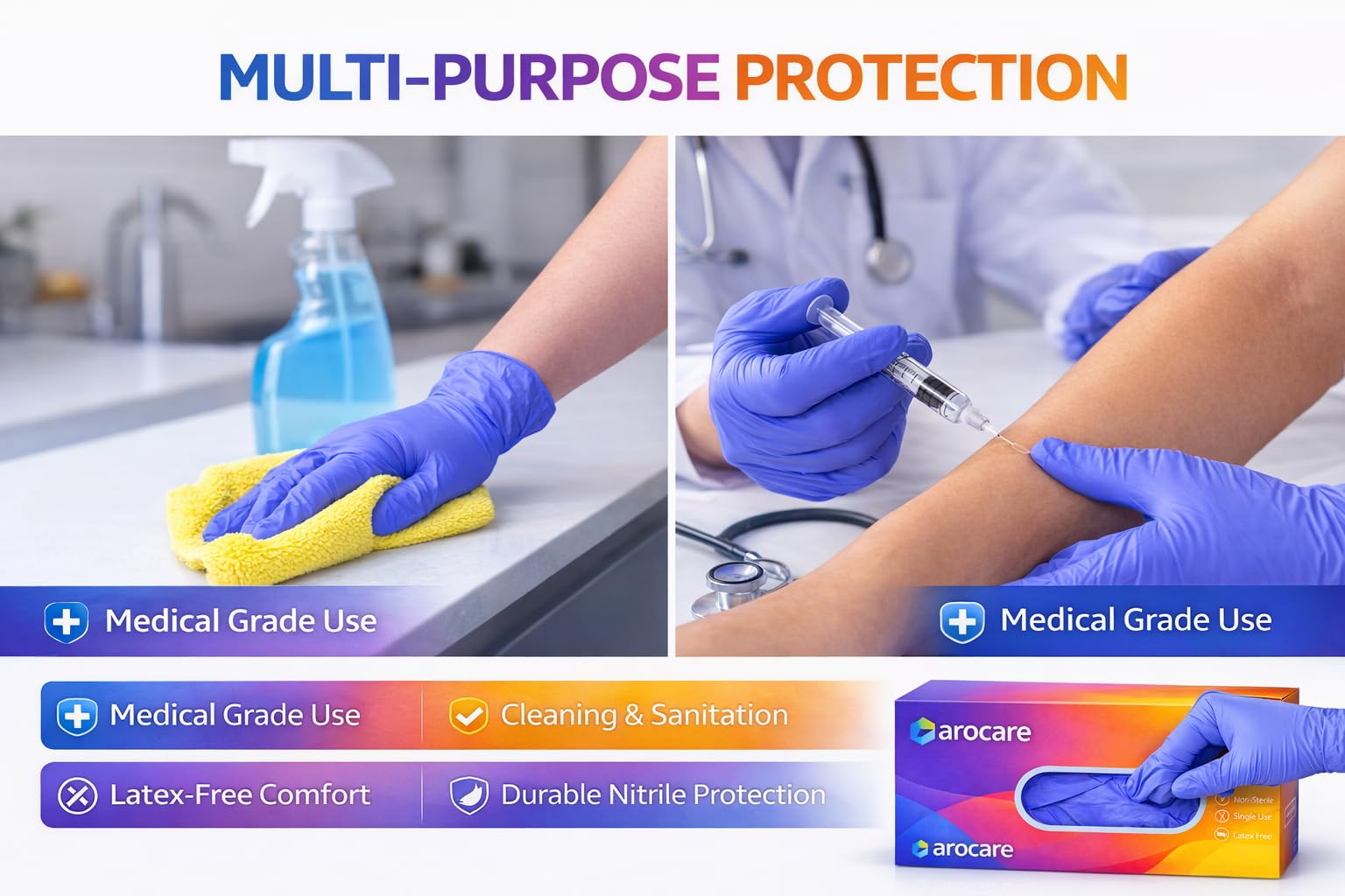 AroCare Guantes de nitrilo, desechables, sin polvo, sin látex, guantes protectores para múltiples usos, cocina, limpieza y más, 1000 guantes de 4 mil, tamaño mediano (paquete de 1000)