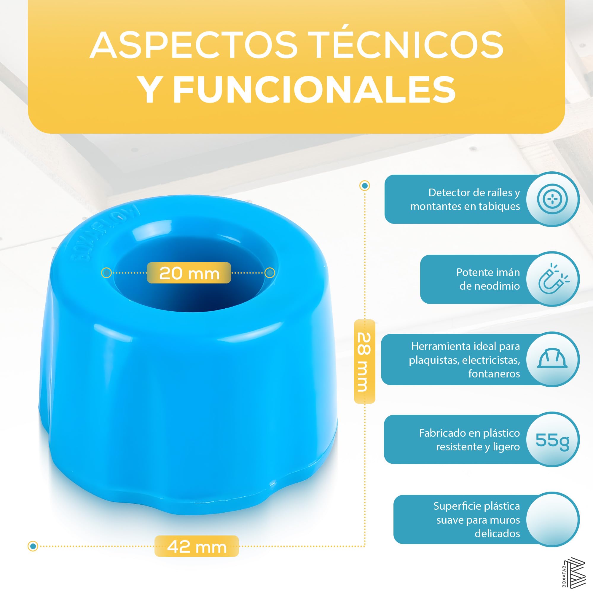 Imán de Neodimio Potente Detector de Metales en Pared y Raíles para Placas de Yeso – Montaje de Tabiques de PYL – Herramienta para Plaquistas, Electricistas, Fontaneros – Para Tornillos con Taco