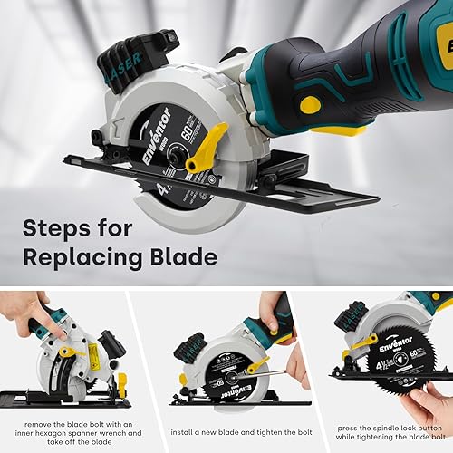 Miniatura 7 de Enventor Mini sierra circular, sierras circulares eléctricas de 5.8A de 4-12" con 6 hojas de sierra, guía láser, profundidad máxima de corte 1-1116