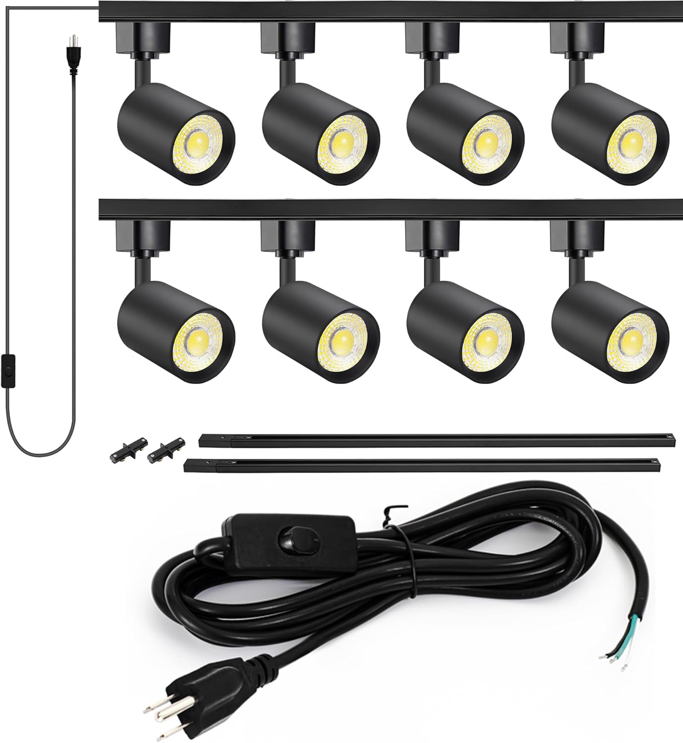 VANoopee with 10FT Plug Cord - 8-Light LED Track Lighting Kit with 6.6FT H Type Track Rails, Dimmable Track Light Heads, Black