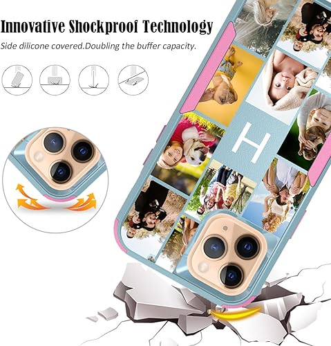 Vista 136 de Funda de fotos personalizada para Apple iPhone 11 Pro Max, patrón de collage a cuadros, personalizado para hacer imágenes en gruesa 3 híbrida Rosa