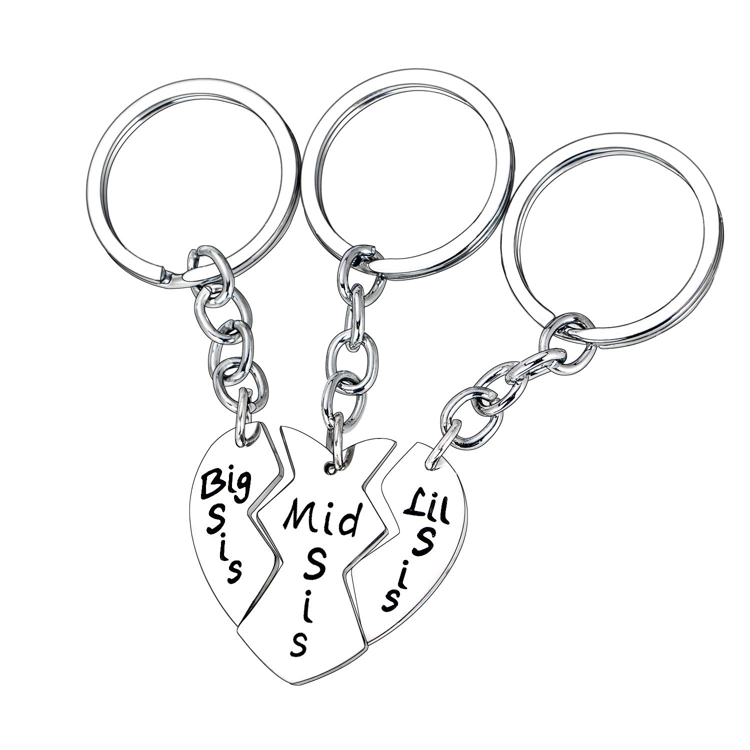 YEEQIN Sister Keychains for 3 Sisters Gifts Big Sis Mid Sis Lil Sis Matching Heart Keychain Set Sister Jewelry Gifts