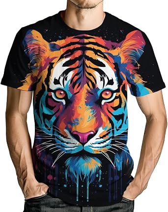 Mens Novelity Tiger Graphic T-Shirts White Tiger 3D Print Summer Short Sleeve Tee Shirt