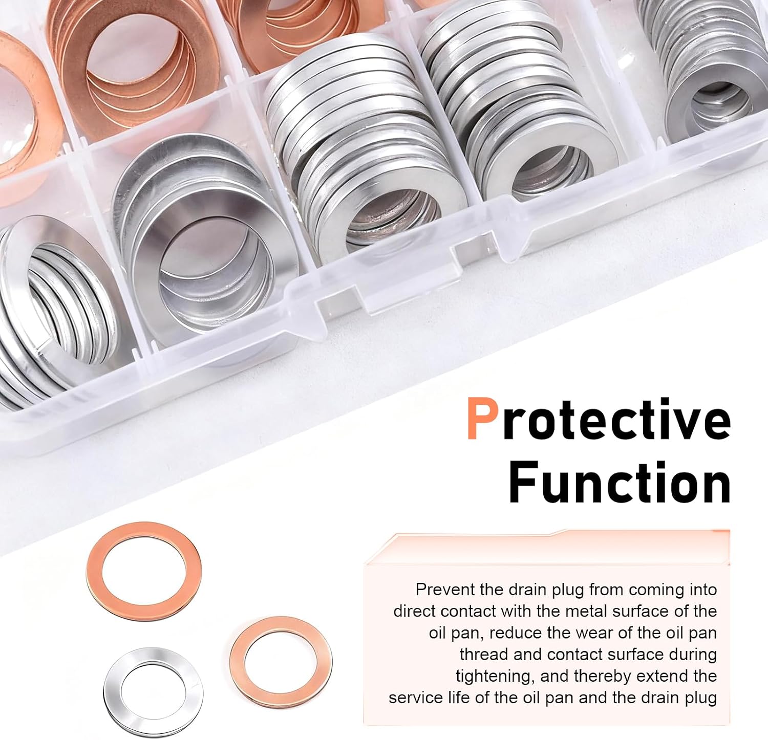 100 PCS Car Oil Drain Plug Gaskets, Leak-proof Heat Resistant Crush Washer Assortment Kit, M10 M12 M14 M16 M18 Drain Plug Flat Ring, Replacement for Cars Motorcycles (Silver & Gold)