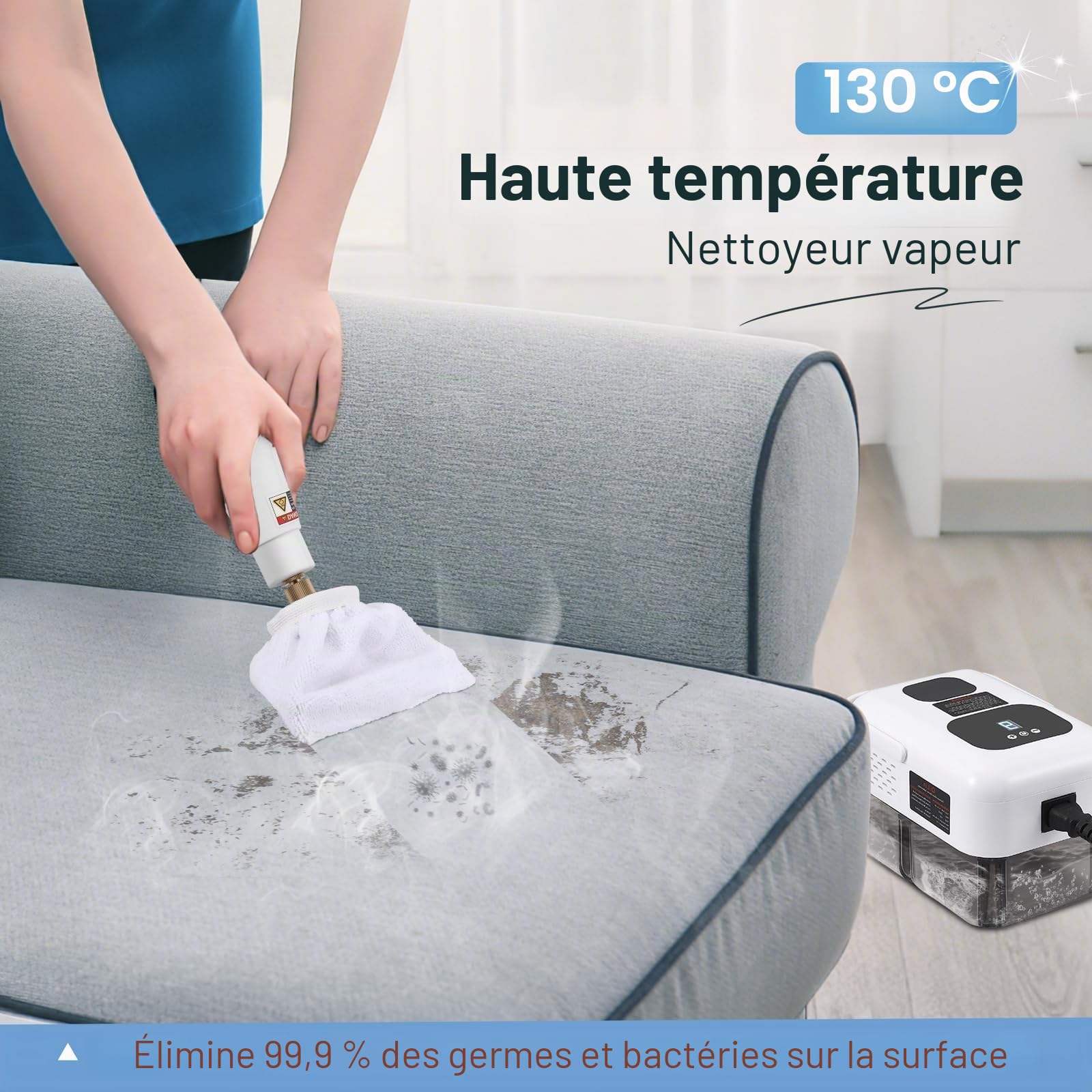 Nettoyeur Vapeur 2500W, Nettoyeur Vapeur Portatif avec 130°C Haute Température, Réservoir 1200ml, 9 Niveaux de Vapeur & 6 Accessoires pour Cuisine, Salle de Bain, Voiture, Sols et Carrelage