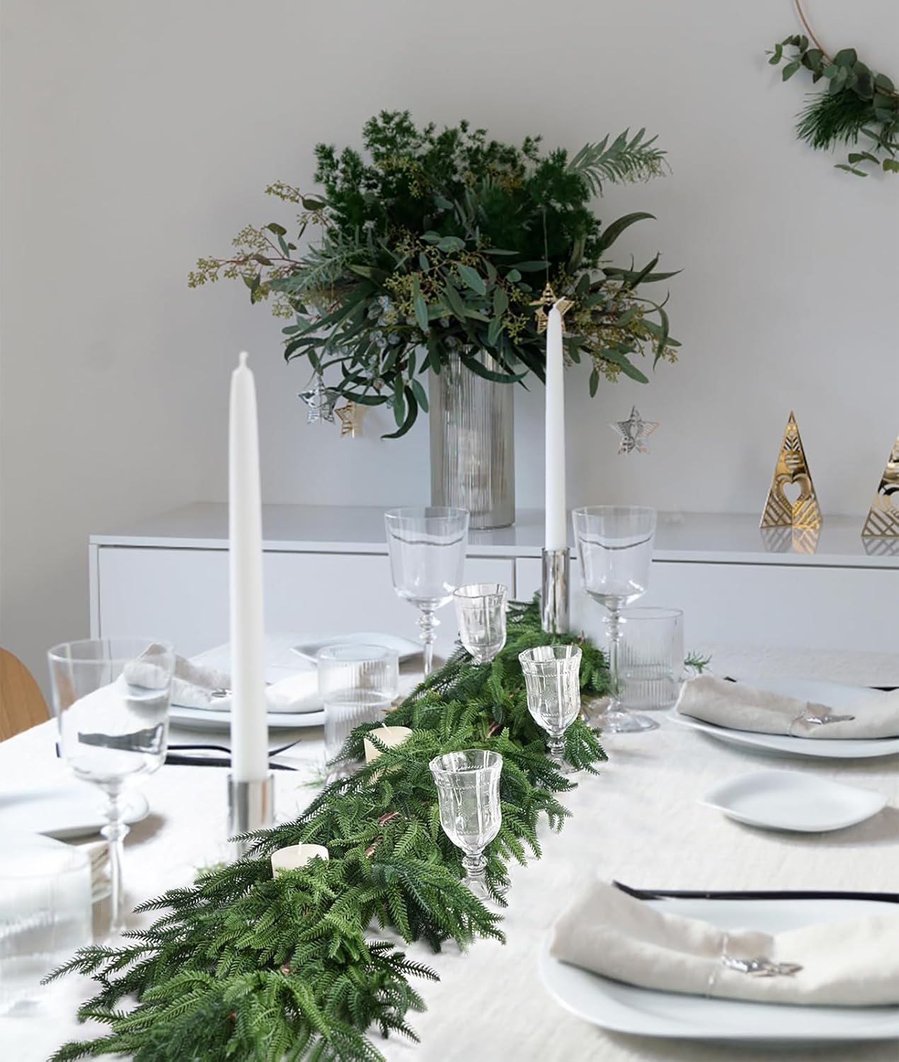 Christmas Norfolk Pine Garlands, Realistic Artificial Faux Greenery Garland, Cedar Garland for Mantle, Holiday Indoor Outdoor Fireplace Winter Christmas Decor (6ft) - Image 4