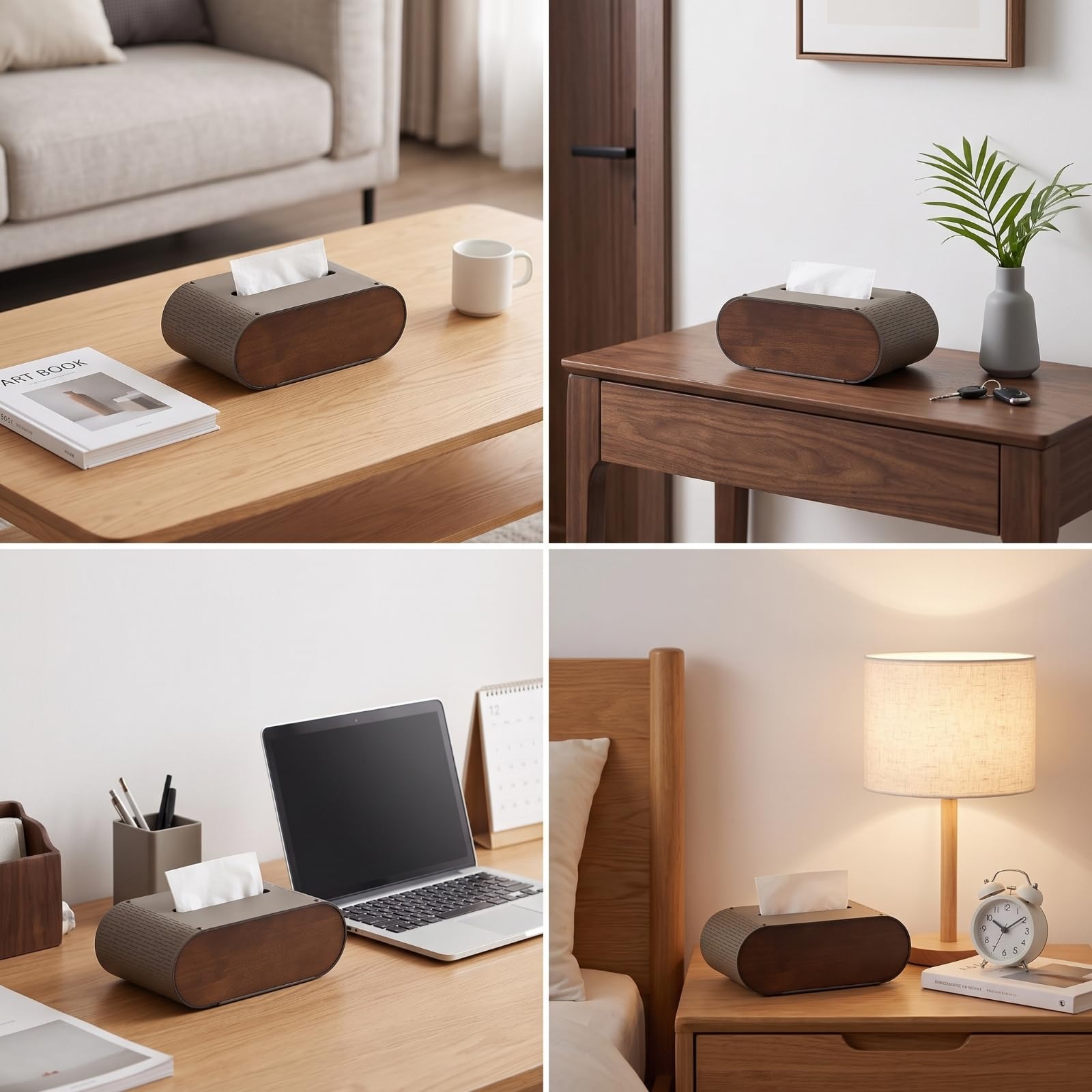 Porta Fazzoletti con Effetto Legno Rettangolare Copri Scatola di Fazzoletti Elegante Copriscatola per Soggiorno, Grigio Sabbia