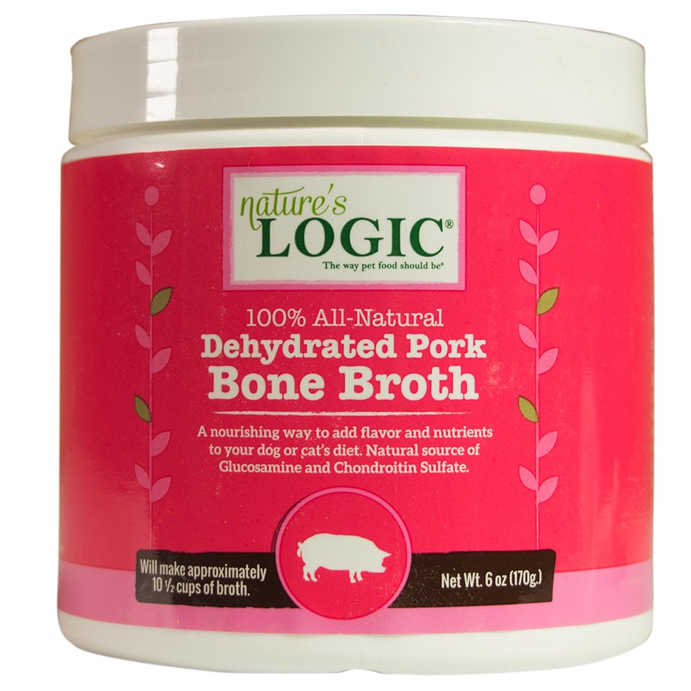 Nature's Logic Dehydrated Bone Broth Powder - 100% Natural Dog & Cat Topper - Rich in Glucosamine & Chondroitin - Boosts Immune System - Gluten-Free, No Synthetic Ingredients – Pork, 6oz