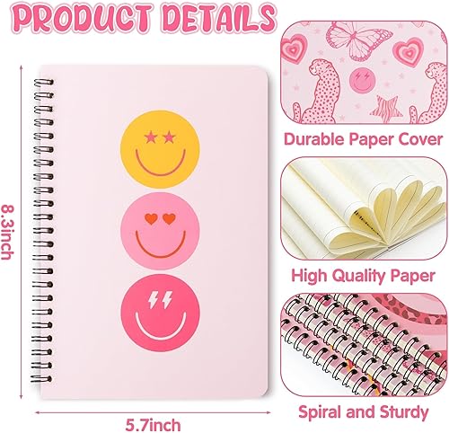 Miniatura 2 de L1rabe 4 cuadernos en espiral A5 preppy de regreso a la escuela, Y2K, diario de viaje para niños y adolescentes, primer día de escuela, lindo libro