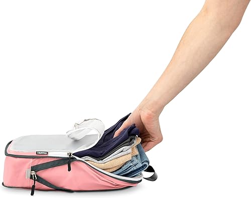 Miniatura 8 de Juego de cubos de embalaje grandes con malla transparente, cubos de embalaje de compresión, organizadores de viaje por TRIPPED Travel Gear, Rosa