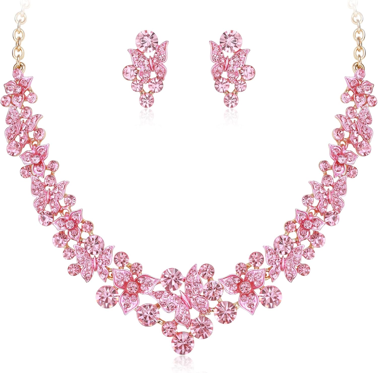 EleQueen Women's Wedding Bridal Statement Crystal Necklace Earrings Set for Brides Bridesmaid, Butterfly Leaf Jewelry for Prom Party