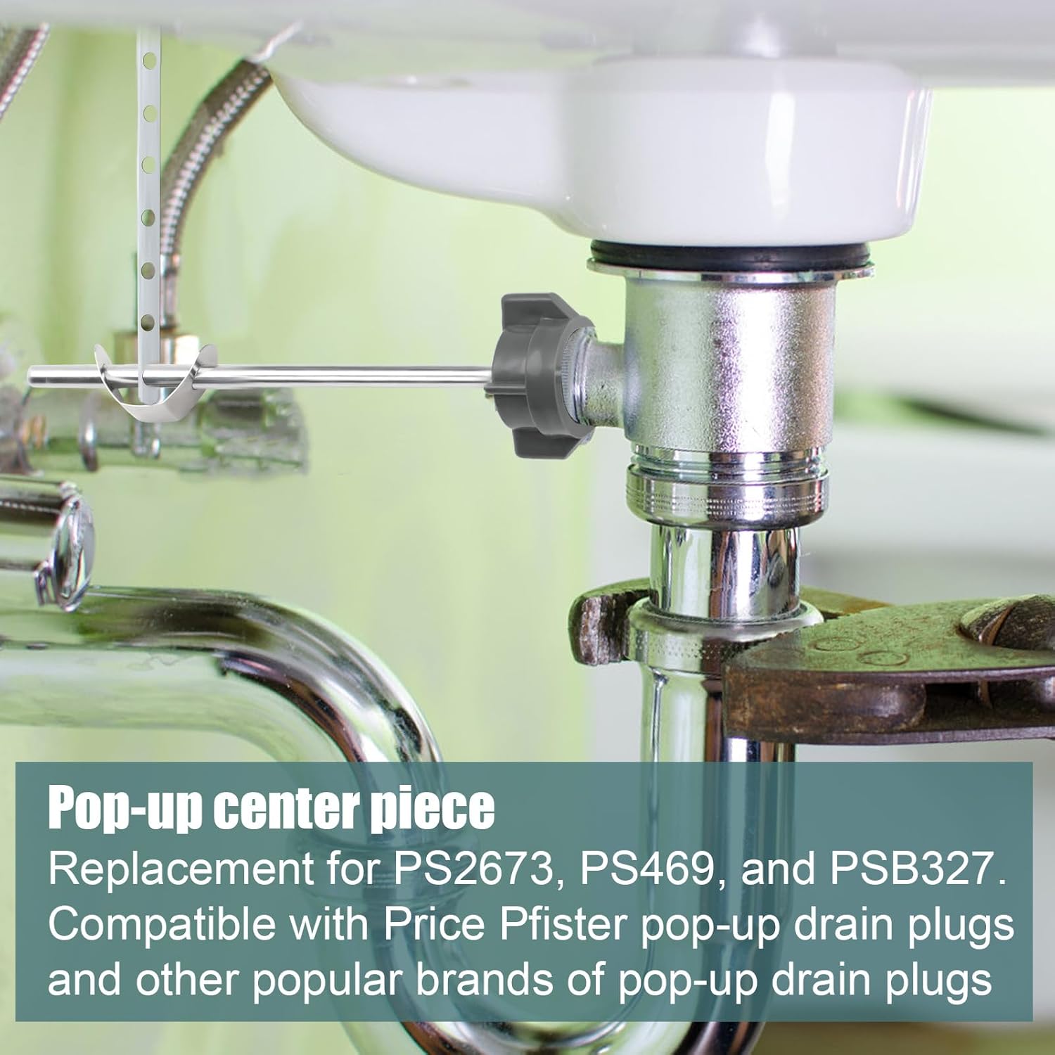 2pcs Bathroom Sink Stopper Replacement, Lavatory Pop up Center Piece Assembly with Pivot Rod Compatible with Price Pfister & Other Popular Brands for Models PS2673 PS469 PSB327 (Gray)
