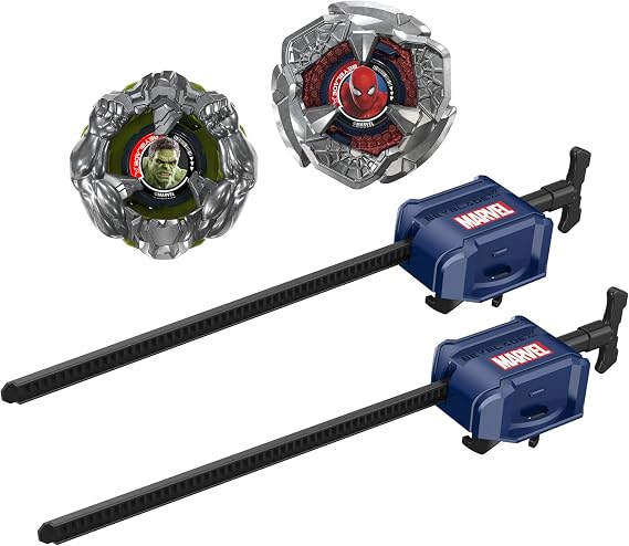 Beyblade X and Marvel Collab, Spider-Man 6-60R vs. Hulk 3-85N, 2 Takara Tomy Tops, 2 launchers, Battling Tops Game Toys, Ages 8+