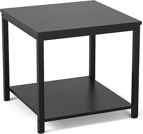 Homieasy Mesa auxiliar cuadrada de 20 pulgadas, mesa auxiliar de té de café de 2 niveles para sofá cama, decoración de madera de metal, mesa