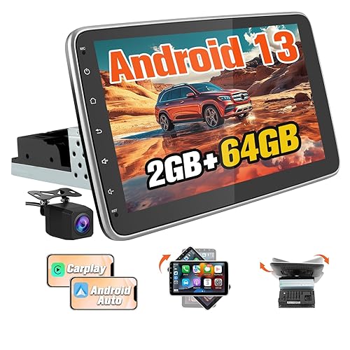 Pyniro Android 13 4-Core 2GB+64GB Single Din Car Stereo, 10.1 Inch Floating Touchscreen Car Radio with Wireless CarPlay & Android Auto/Mirror Link/Wi-Fi/FM/USB, Support SWC/Backup Camera (Included)