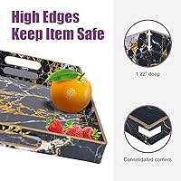 Vista 4 de Gifturbo Bandeja negra para servir, bandejas decorativas de mármol con asas, bandeja de mesa auxiliar, bandejas de plástico rectangulares otomanas