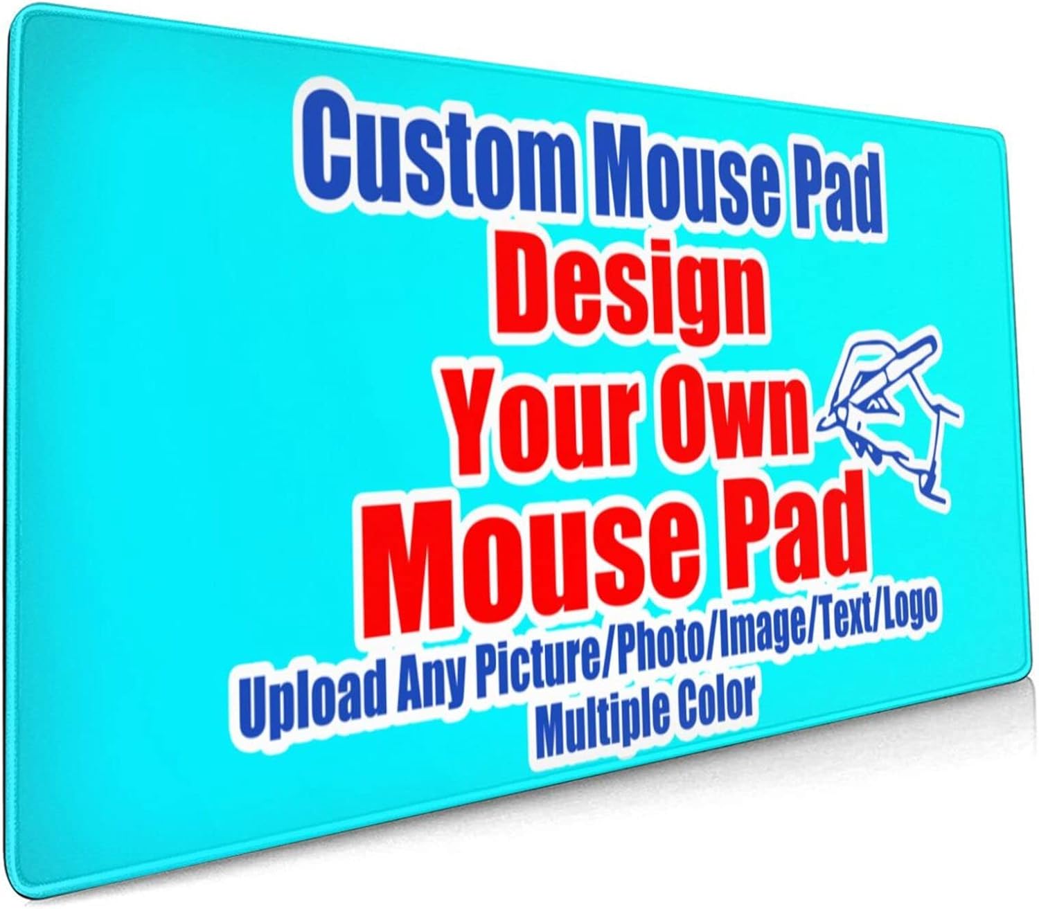 35.4x15.7 inch Custom Mouse Pad with Your Photo Text Logo Personalized Mousepad Desk Pad Gaming Customized Mouse Pad for Gamers, Office Workers, Graphic Designers Cyan