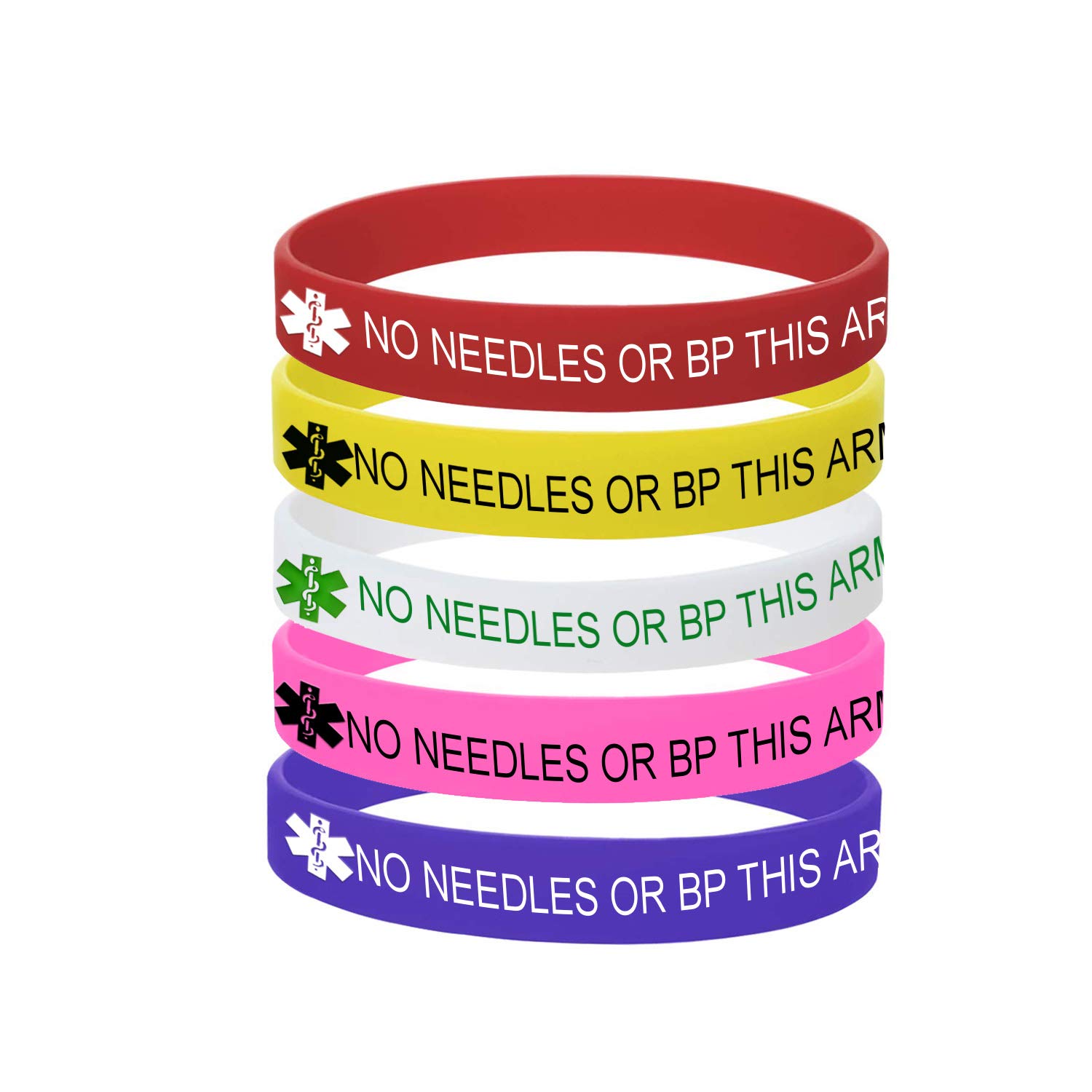 5 Color Pack-Personalized Engraved Medical Alert ID Jewelry Food Drug Allergy Bracelets,100% Silicone Rubber ID Survivor Bracelet Band,Emergency Contact Bracelet,Diabetes Bracelet,5.5"-7.9"