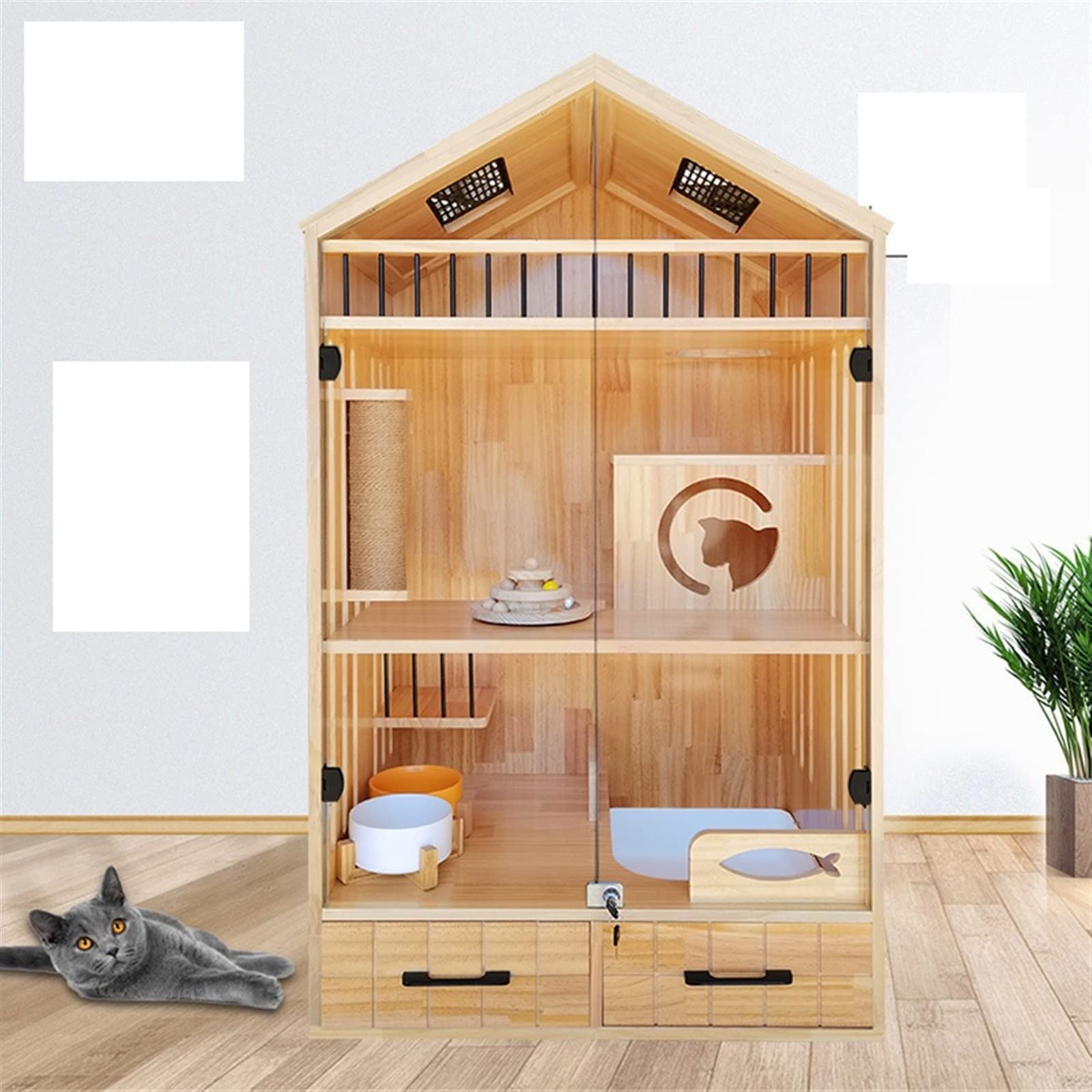 Casa per Gatti 80 * 60 * 140 Cat Villa Cat Litter Cat Cat Cat House Display Armadio Mobili Gatto Strumento di striscio Casetta per Gatto (Color : A)
