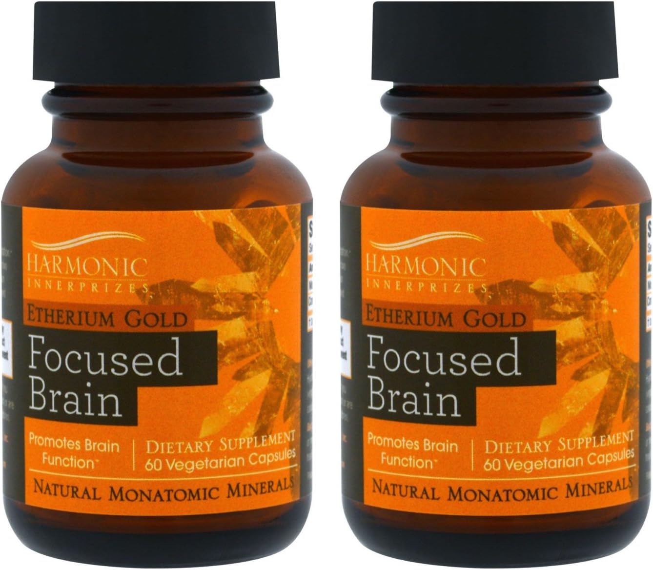 Harmonic Innerprizes Etherium Gold Focused Brain (Pack of 2) Promotes Brain Function for Mental Clarity, Focus and Concentration, Promote Alpha Brain Wave Production, 60 Capsules Each