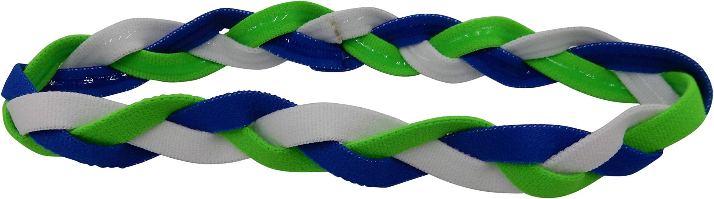 NEW! Royal Blue White Neon Green Braided 3 Band NON SLIP Sports Headband