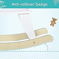 Vista 8 de Qaba Caballo mecedor de madera para niños de 1 a 3 años con diseño clásico y barra de seguridad de madera, color blanco