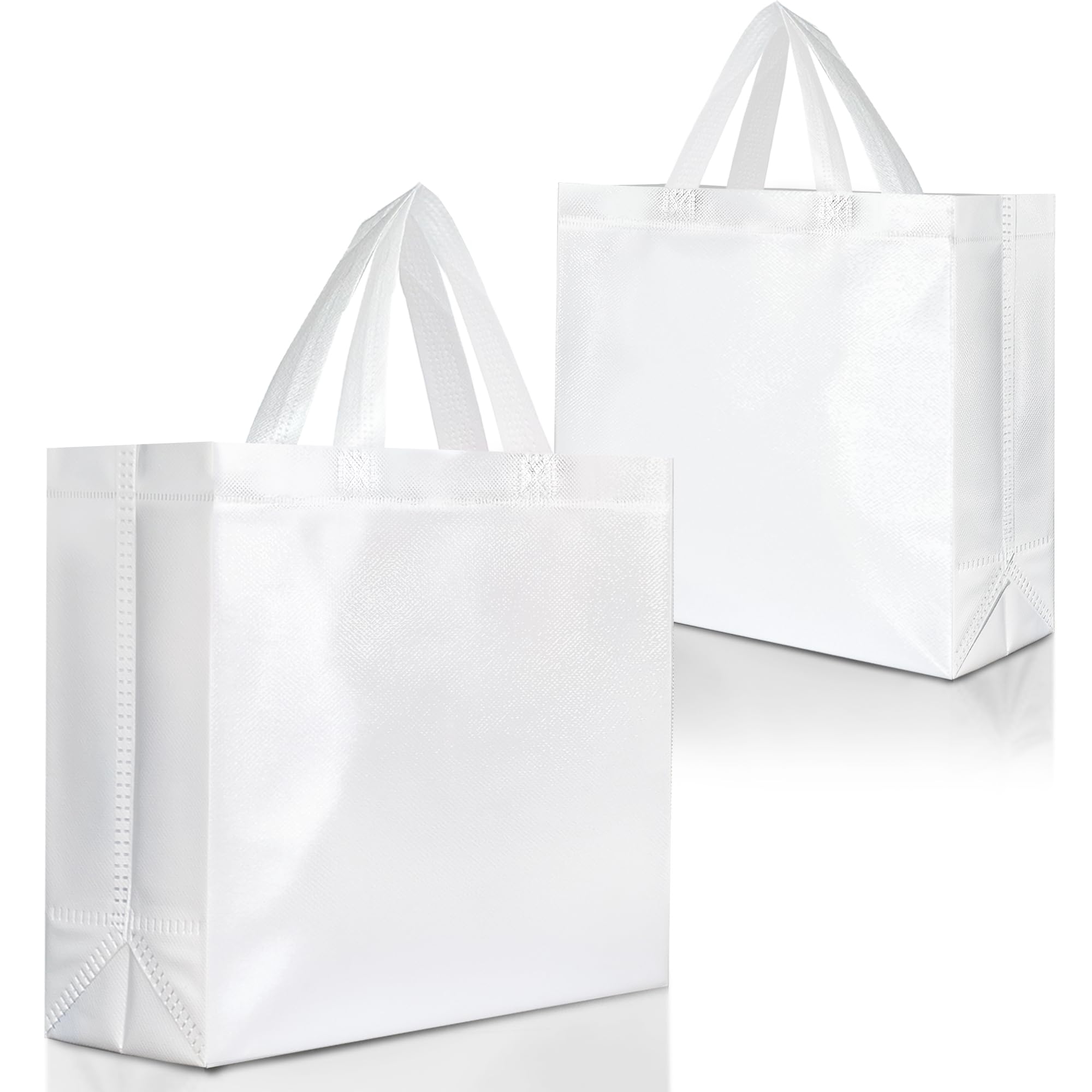 Nush Nush Large White Gift Bags – Set of 12 Reusable Shiny Bags With Handles for Goodies, Birthdays or Parties – 13Wx5Dx11H