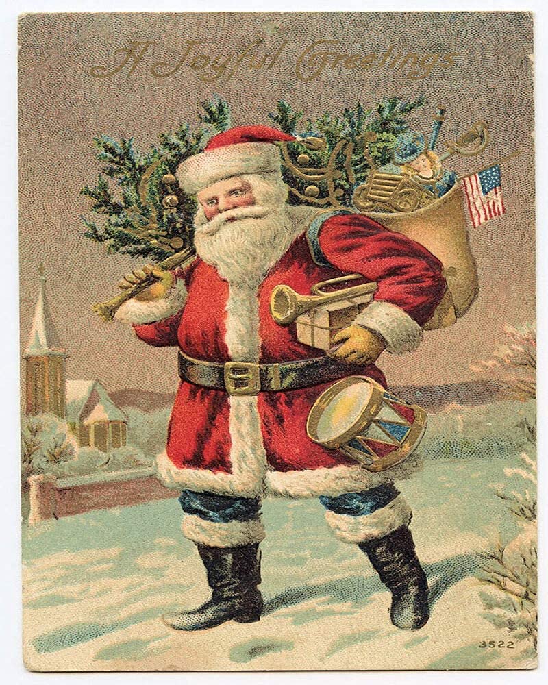 rayprint Joyful Christmas Vintage Santa Christmas Metal Tin Sign Wall Plaque Christmas Decorations Farm Bedroom Bar Coffe Garage Kitchen Garden Party Decor 8x12Inches