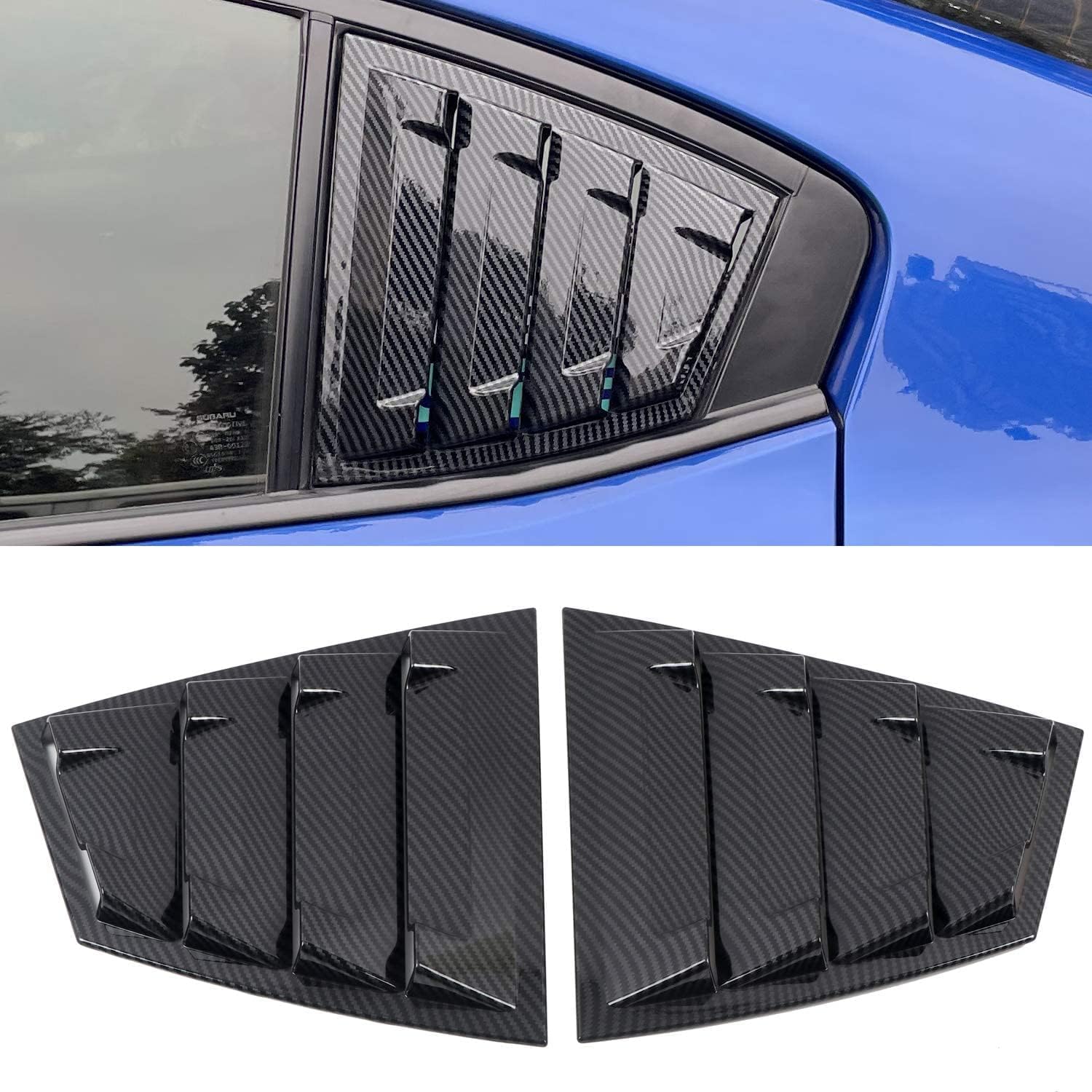 Rear Side Window Louvers Compatible with Subaru WRX STi 2015-2021, Air Vent Scoop Shades Cover Blinds (Carbon Fiber Pattern, Rear Side)