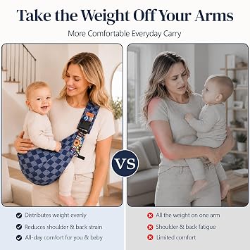 Baby Sling Carrier, Baby Carrier Newborn to Toddler with Adjustable Strap, Non-Slip Baby Half Wrapped Sling Hip Carrier 10-30lbs (Blue Square)