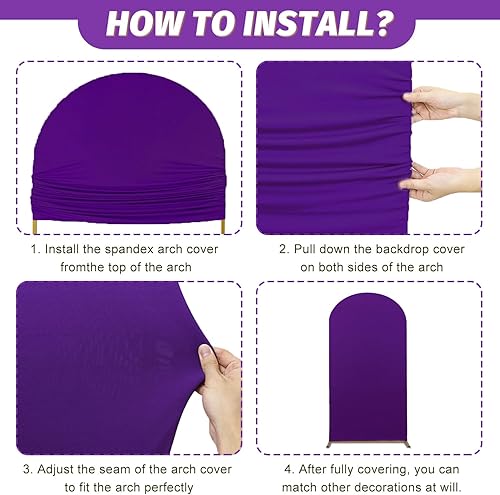 Miniatura 6 de Cubierta de arco de boda morada de 2.6 x 6 pies, tela de elastano, cubierta de soporte de arco superior, cubierta de arco único, tela de telón de