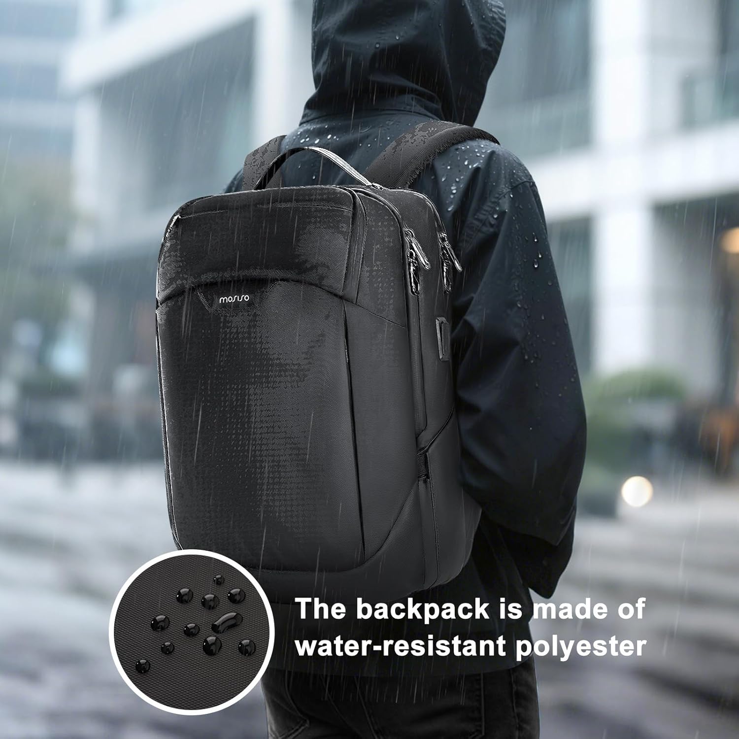 MOSISO 15.6-16 inch Laptop Backpack with USB Charging Port & Front Pocket&Compatible with MacBook Air 13 inch Case 2025-2022, Hard Shell&Keyboard Cover&Screen Film&Type C, Black&Crystal Sky Blue