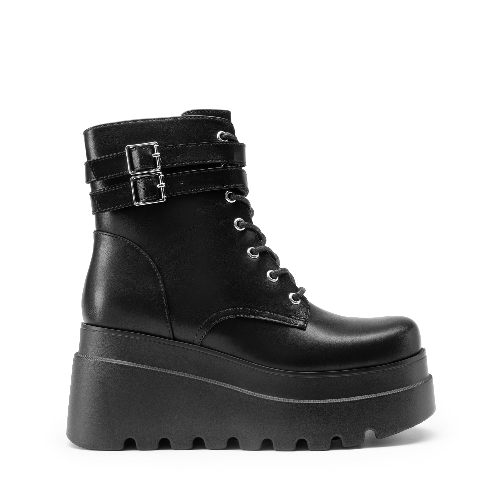 DREAM PAIRS Botines de combate de plataforma para mujer, estilo gótico, tacón alto, con cordones, para motocicleta