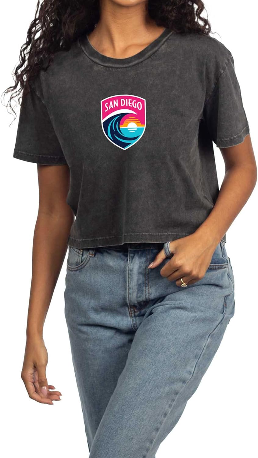 chicka-d Women's Crop Top Short 'N Sweet Tee Primary Team Icon Graphite