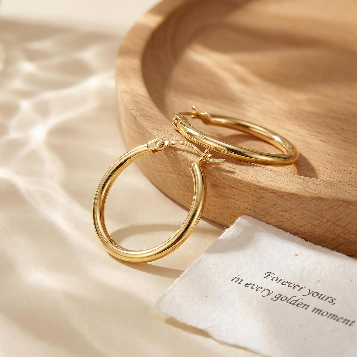 ENROSE Gold Hoop Earrings 14K Gold Earrings for Women 14K Gold Hoop Earrings for Womens Hoops Smooth Lines and Quiet Shine Hoops Earring for Womens 14/16/18/20/25/30/35/40/45/50mm