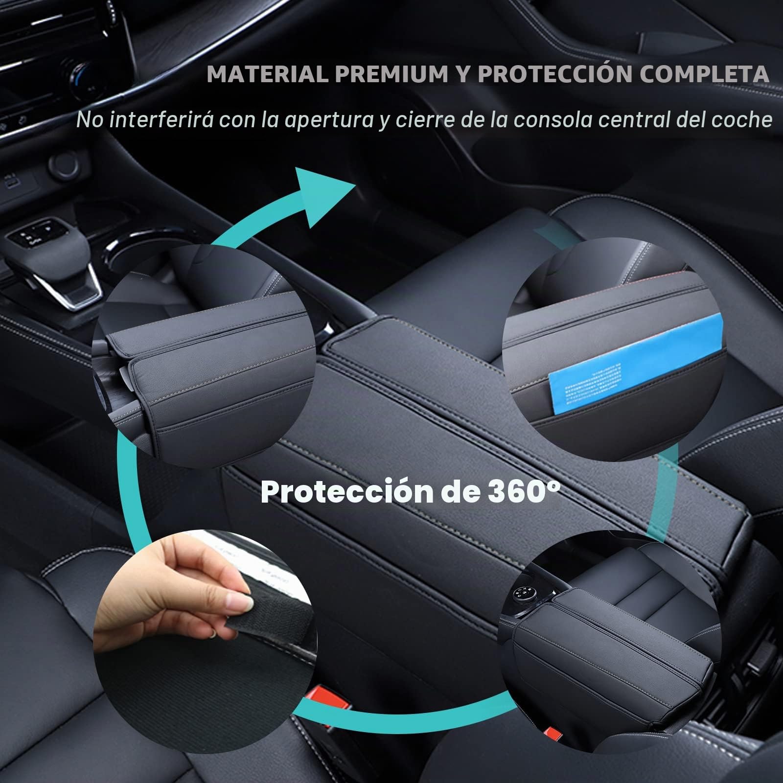 YEE PIN Cubierta de reposabrazos compatible con 3008 5008 2017-2023/508 508GT 508SW 2019+ Reposabrazos central Tapa de cuero Funda protectora Accesorios Cubierta del brazo (línea negra)