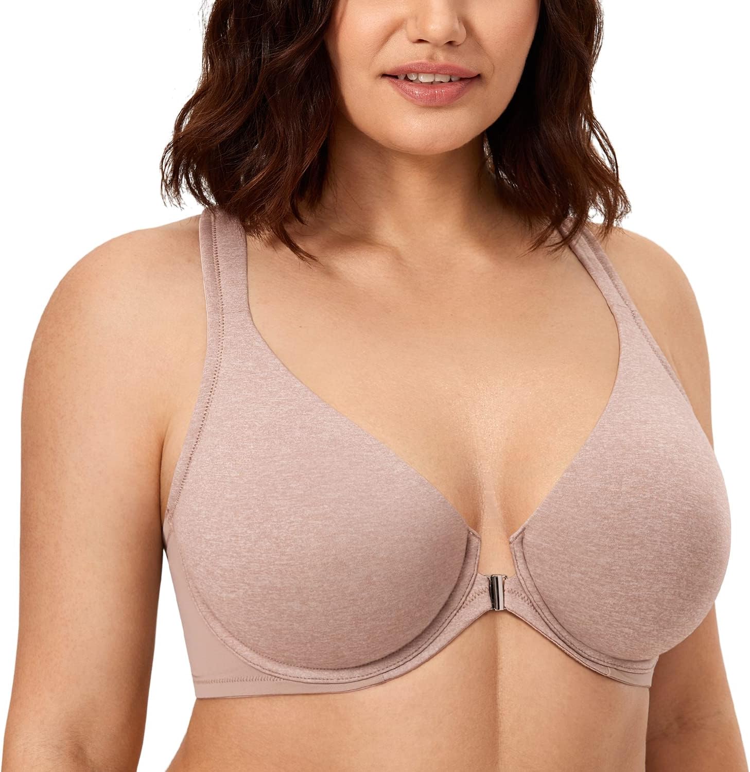 CALVENA Women's Racerback Front Closure Bra Plus Size Full Coverage Underwire Bras - Image 3