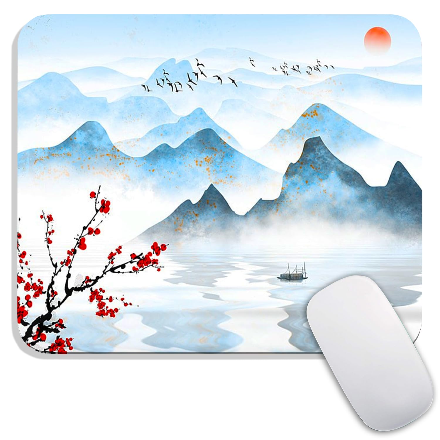 Armanza Square Mouse Pad Ink Painting Landscape, Personalized Premium-Textured Custom Mouse Mat Design, Washable Mousepad Cloth, Non-Slip Rubber Base