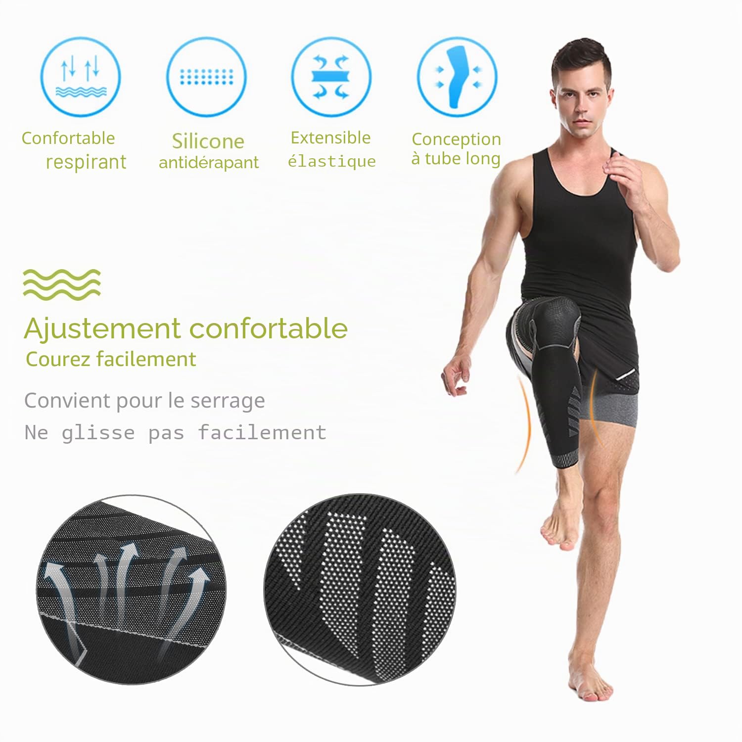 Compression Genouillère Manchon Jambe Pleine Longueur Antidérapant Respirante Cycliste Course Cyclisme Jogging Fitness Basketball