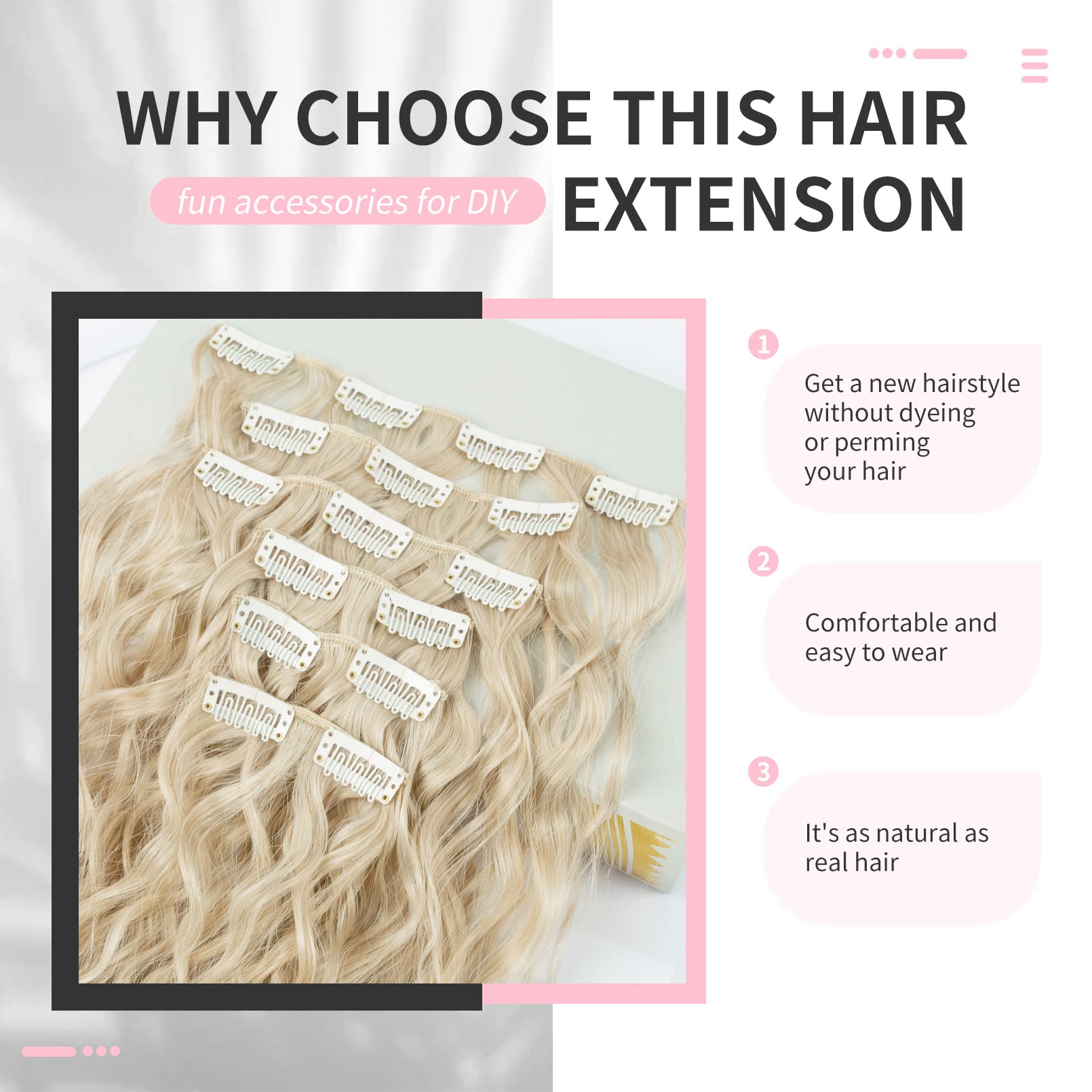 FLUFYMOOZ Clip In Hair Extensions,6PCS Hair Extensions Long Mermaid Waves Wavy Synthetic Clip On Hairpiece For Women 24 Inch (Cool Blonde) - Image 4