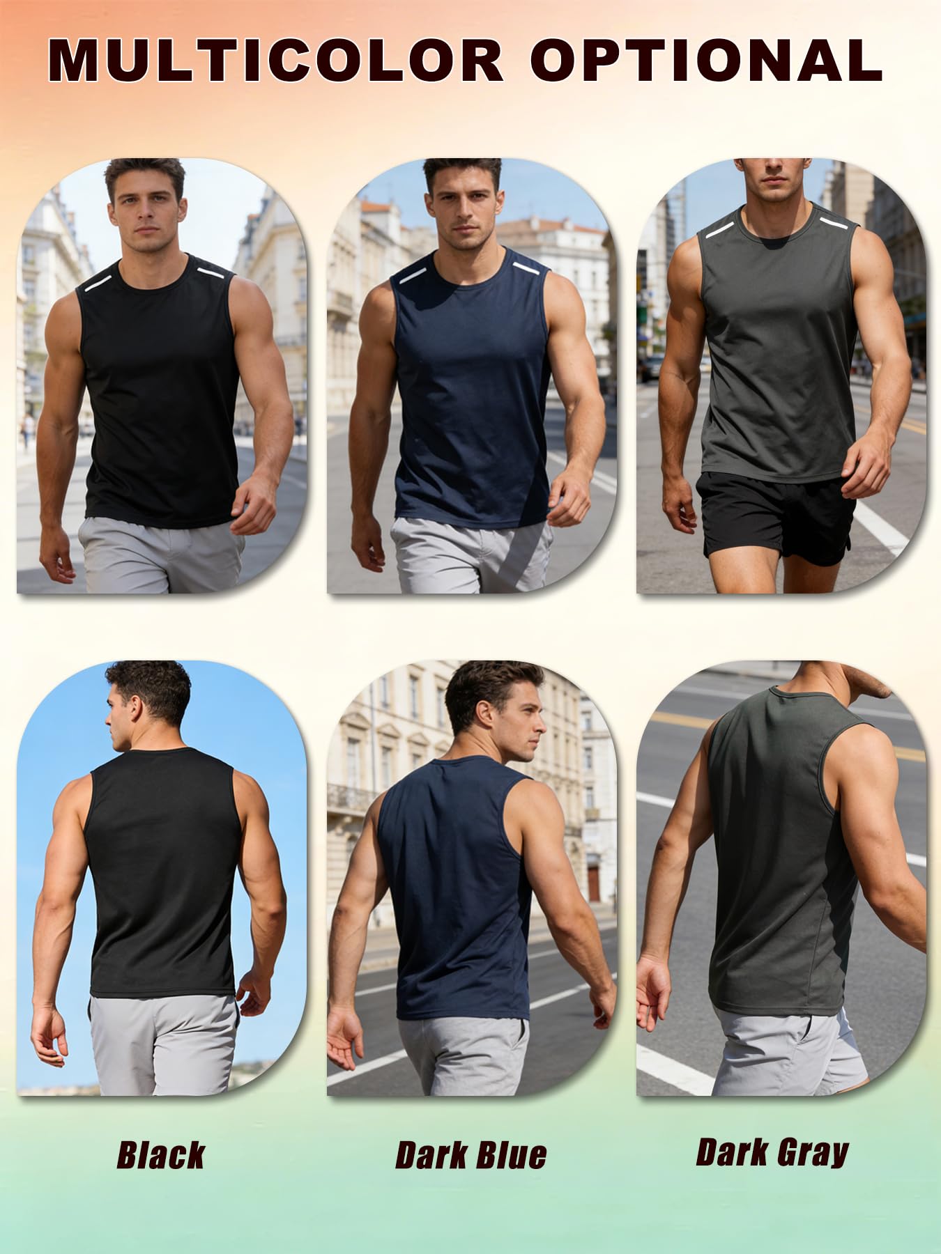 Paquete de 3 camisetas sin mangas para hombre, camisetas deportivas ligeras para viajes, deportes y uso casual — view 5