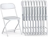 OurModernSpace 10 Pack White Folding Plastic Chairs - Stackable 350 lbs Steel Frame, Indoor Outdoor for Events Parties Weddings