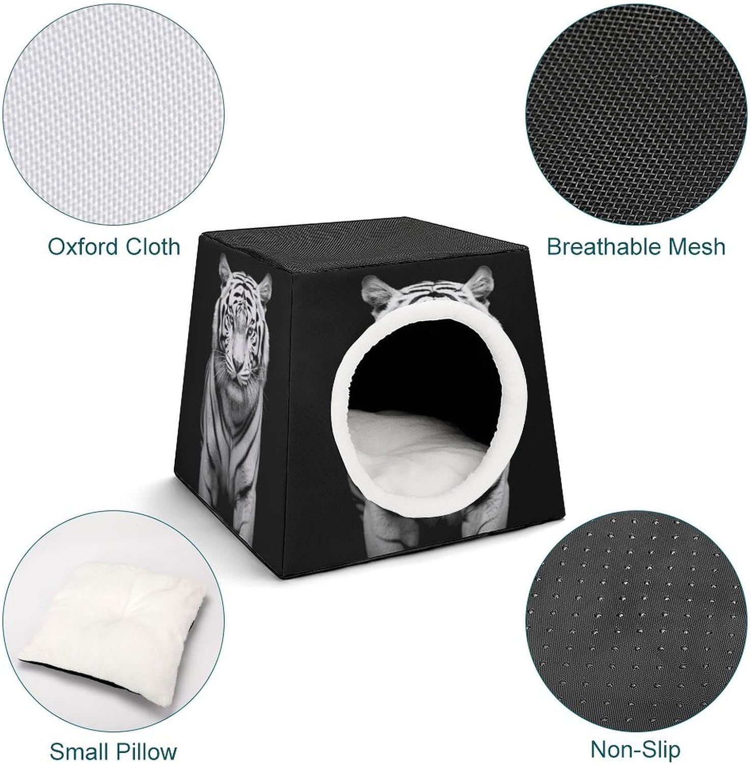 Pet Sleeping Nest Bed, Black and White Tiger Printed Dog House Cat Nest, Winter Pet House are Suitable for Most Cats, Dogs, and Other Small Pets
