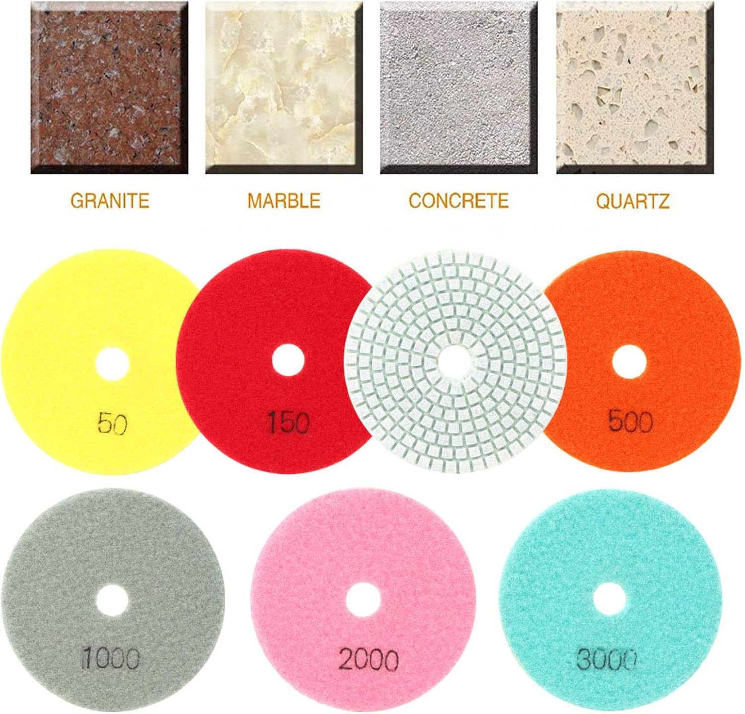 Marble Resin Polishing Pad Soft Grinding Disc for Stone Ceramics Glass 100mm Diameter 7Pcs