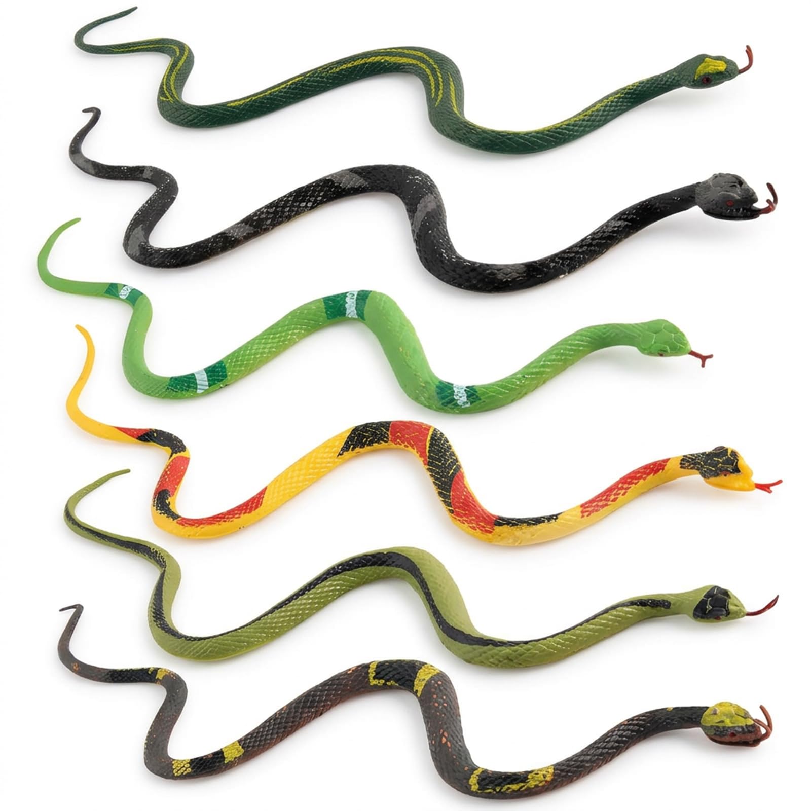 Wvbzf 6 Realistic Rubber Snakes Set, 25cm Fake Snake for Garden & Play