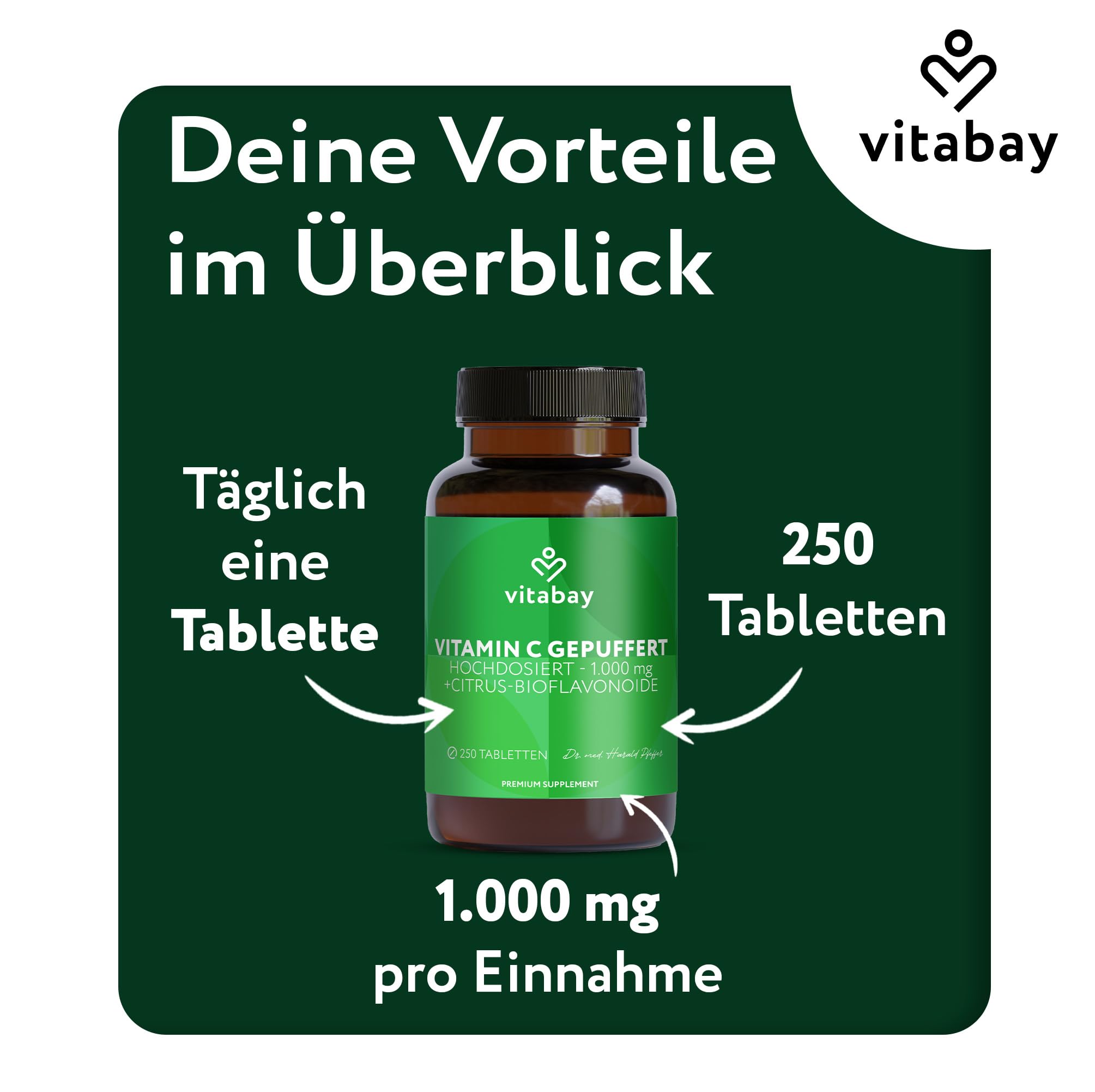 Vitabay Vitamin C 1000 mg – 250 vegane Time Released Tabletten – gepuffertes Vitamin C mit Citrus-Bioflavonoiden – ohne unnötige Zusätze, laborgeprüft – Vorrat für 250 Tage