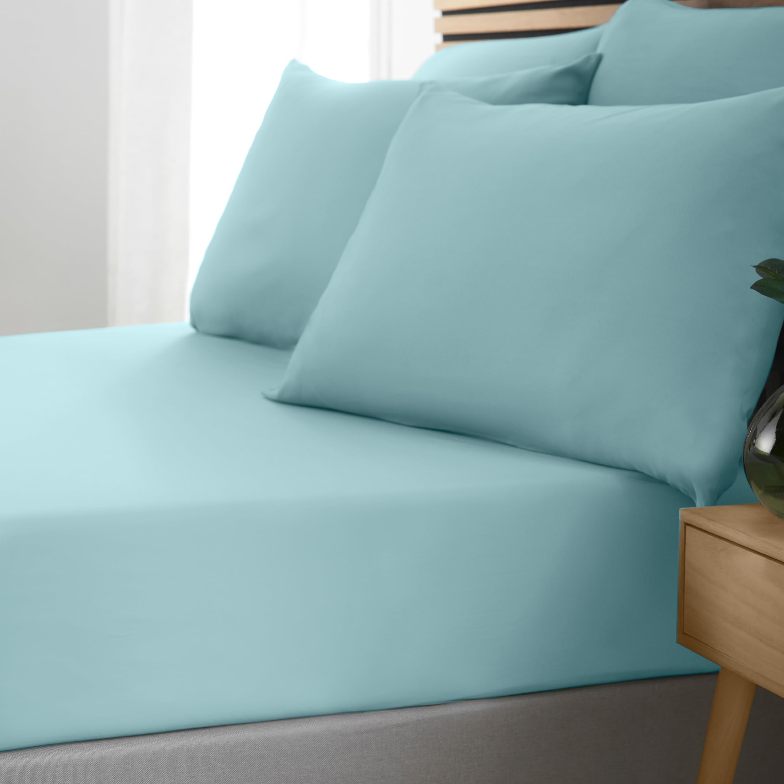Catherine Lansfield Duck Egg Blue So Soft Non Iron Fitted Sheet In | Size: Double Fitted