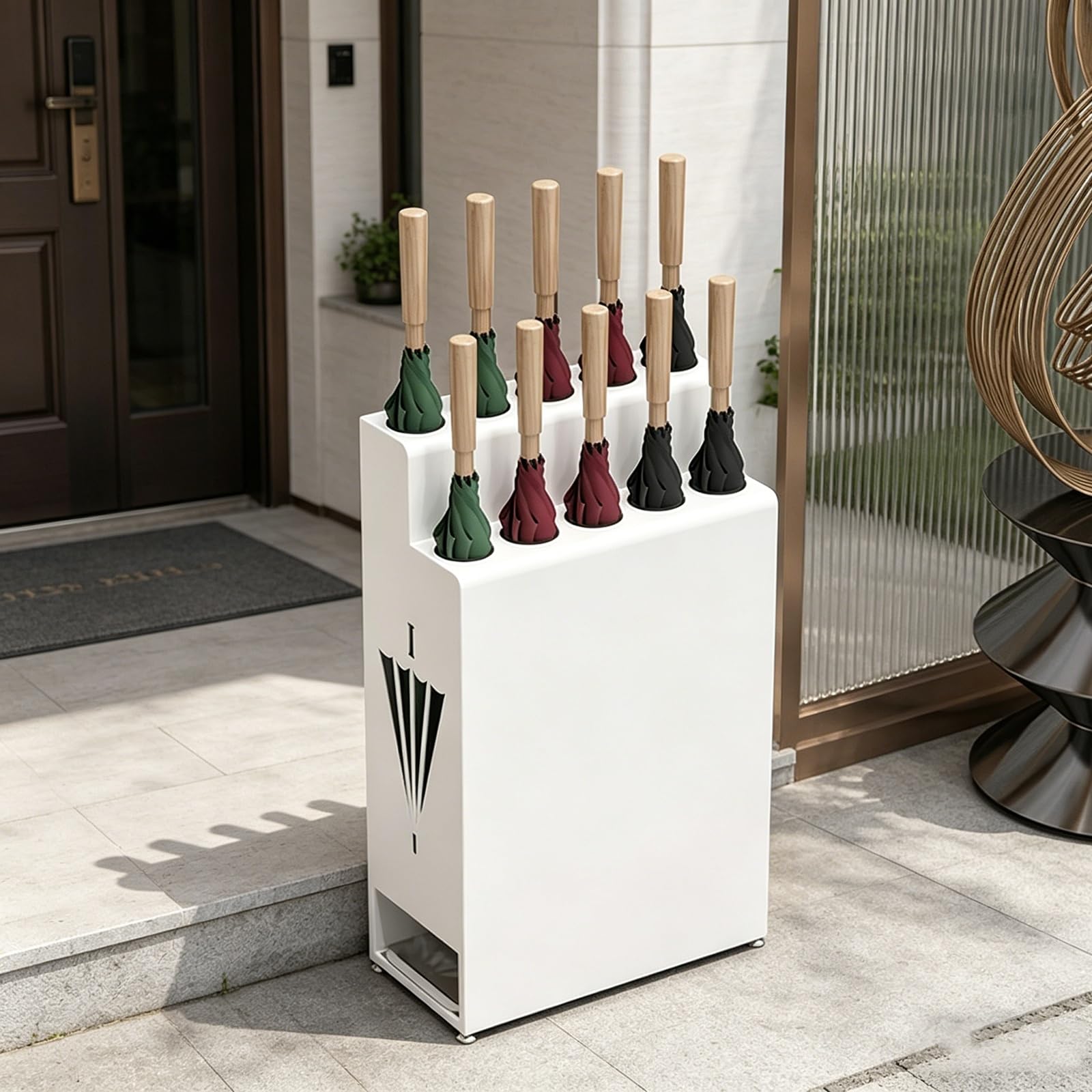 WXPGFEQ Large Capacity Umbrella Stand with Leak-Proof Drip Tray for Entryway, Hallway, Hotel, Office, and Commercial Areas