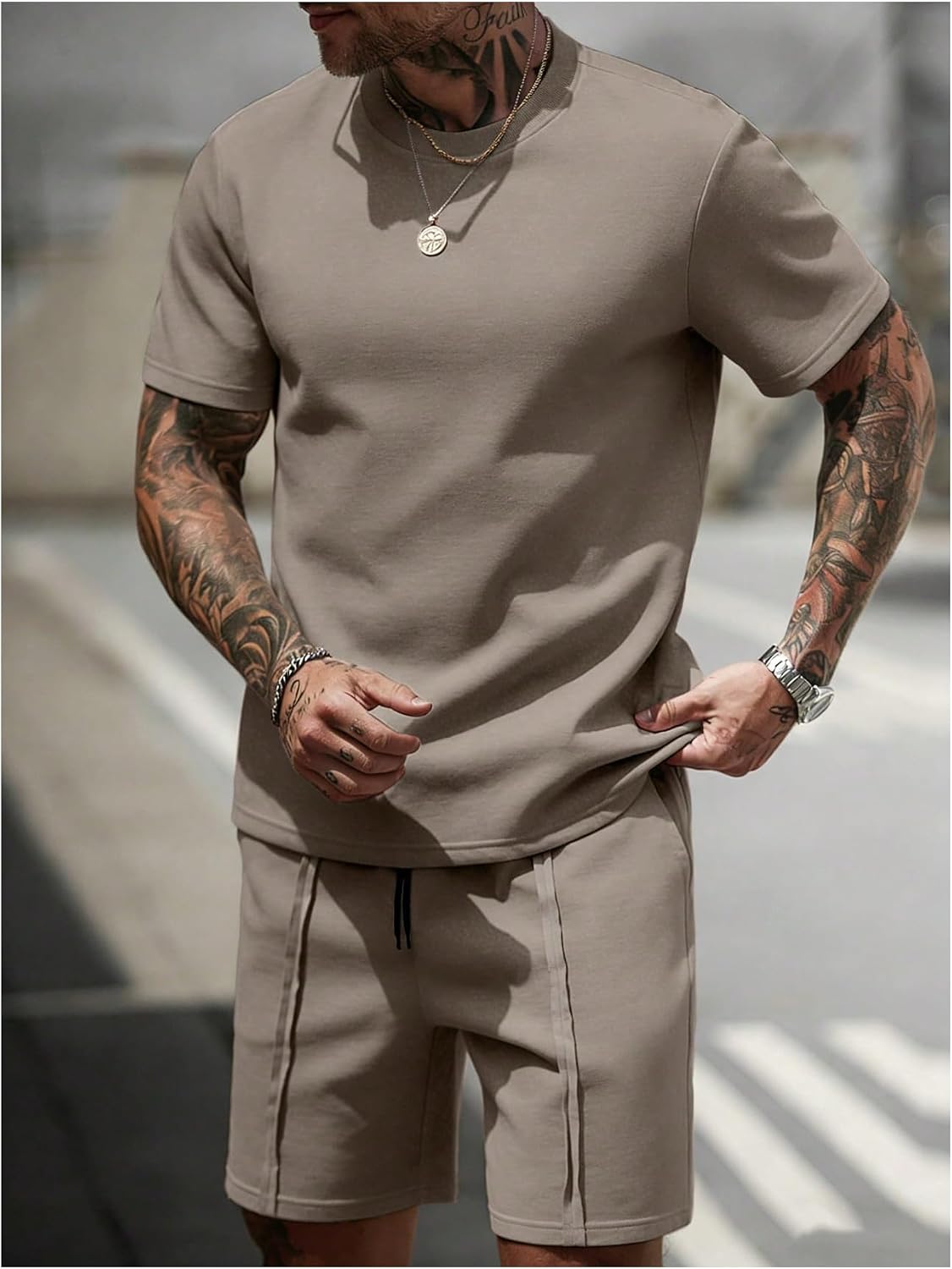 SOLY HUX Men's 2 Piece Outfits Casual T Shirt and Short Sets Summer Short Sleeve Tracksuits