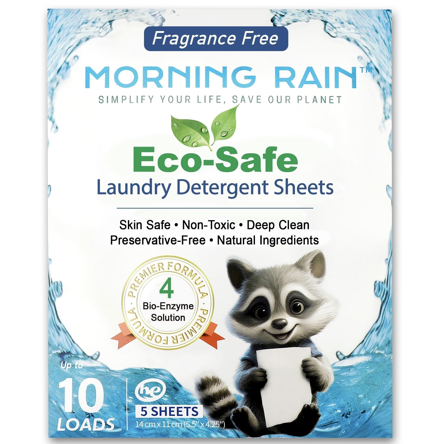 MorningRain Eco Laundry Detergent Sheets - Ingredients from Finland Unscented Bio-Enzyme Formula Power Clean 5 Sheets Up to